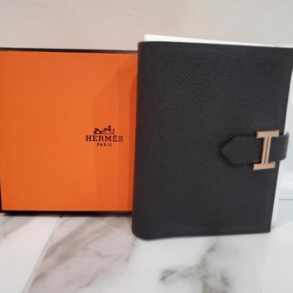 HERMES Bearn Compact wallet Black/Rose Gold